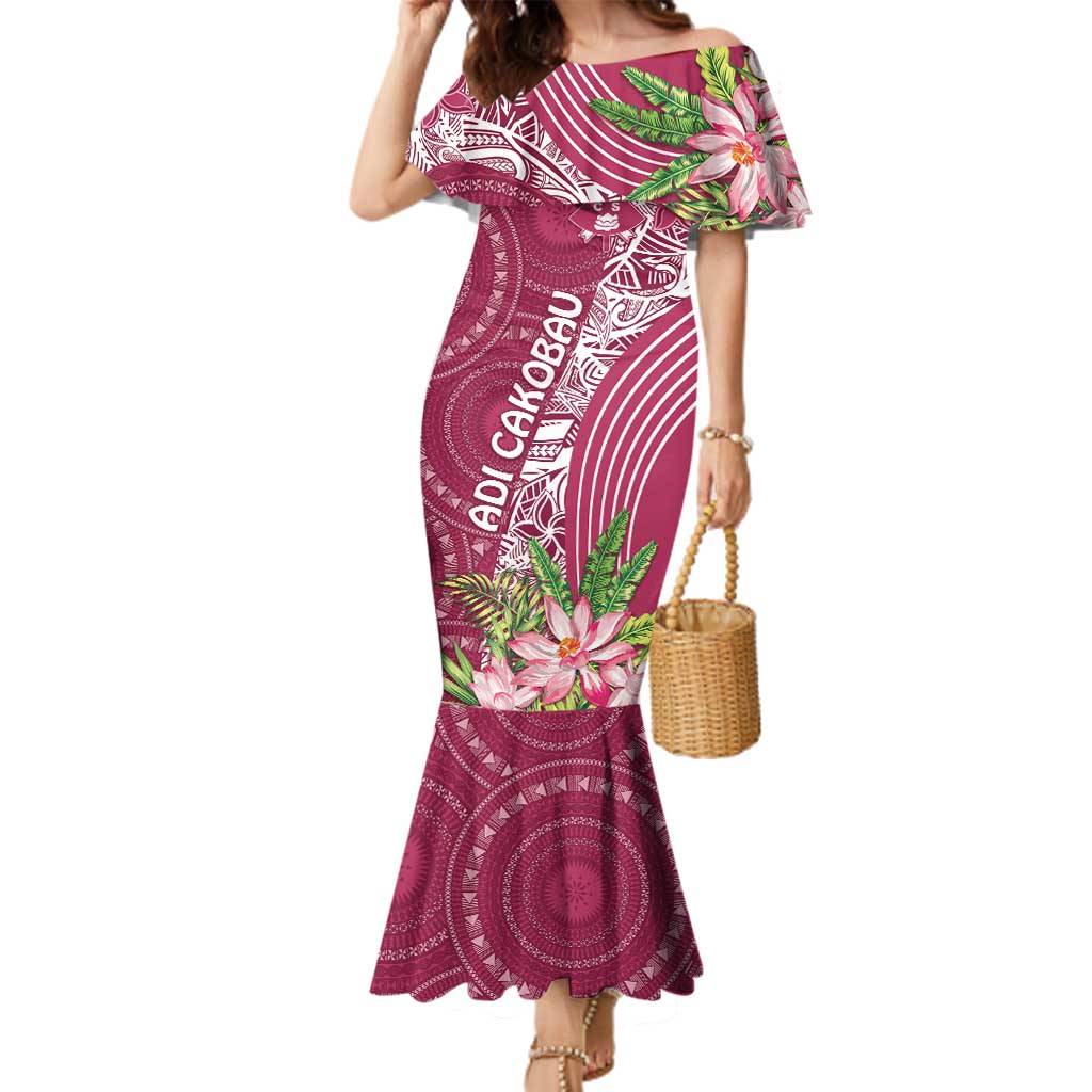 Fiji Adi Cakobau School Personalised Family Matching Mermaid Dress and Hawaiian Shirt Masi Tapa Mix Plumeria