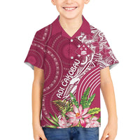 Fiji Adi Cakobau School Personalised Family Matching Off The Shoulder Long Sleeve Dress and Hawaiian Shirt Masi Tapa Mix Plumeria