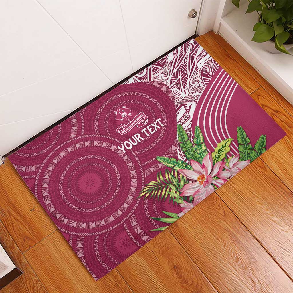 Fiji Adi Cakobau School Personalised Rubber Doormat Masi Tapa Mix Plumeria