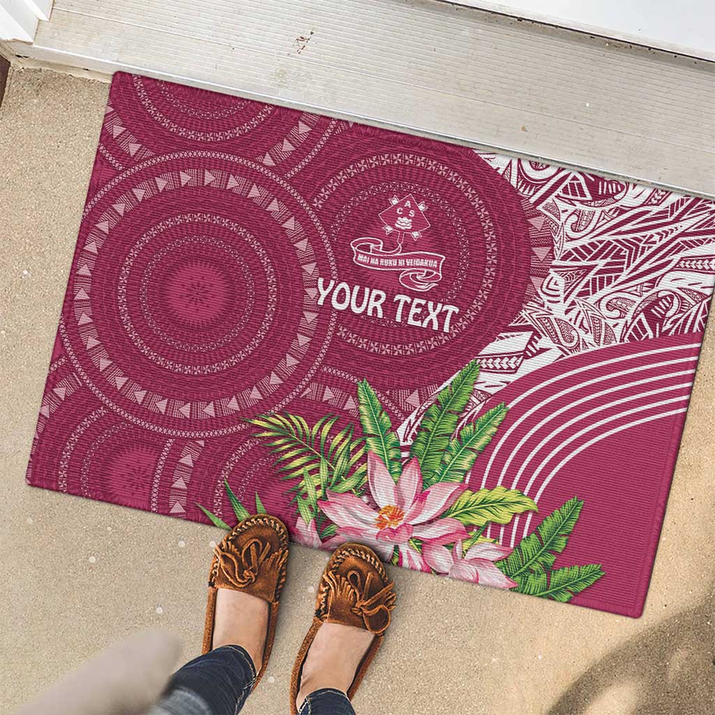 Fiji Adi Cakobau School Personalised Rubber Doormat Masi Tapa Mix Plumeria