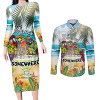 It's 5 o'clock Somewhere Couples Matching Long Sleeve Bodycon Dress and Long Sleeve Button Shirt Beach Party - Polynesian Pride
