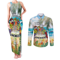 It's 5 o'clock Somewhere Couples Matching Tank Maxi Dress and Long Sleeve Button Shirt Beach Party - Polynesian Pride