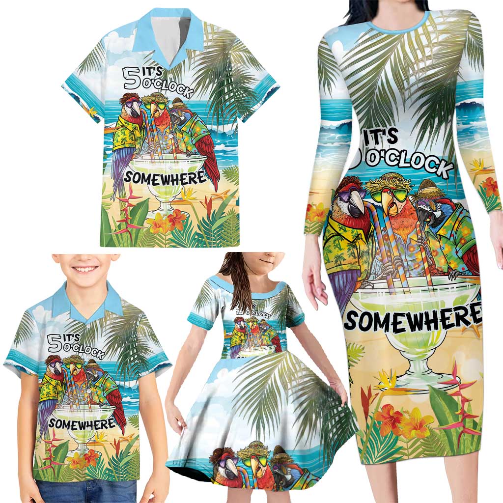 It's 5 o'clock Somewhere Family Matching Long Sleeve Bodycon Dress and Hawaiian Shirt Beach Party - Polynesian Pride