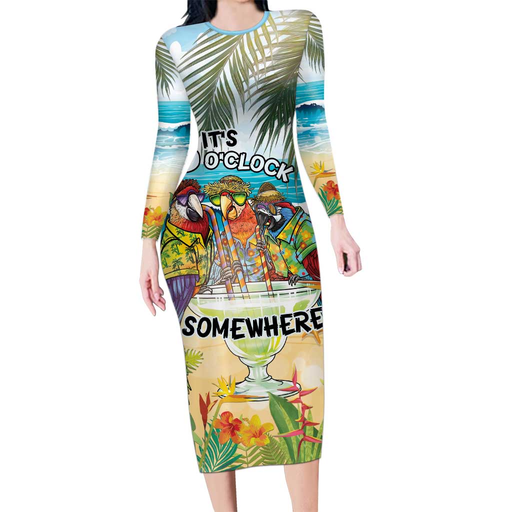It's 5 o'clock Somewhere Family Matching Long Sleeve Bodycon Dress and Hawaiian Shirt Beach Party - Polynesian Pride