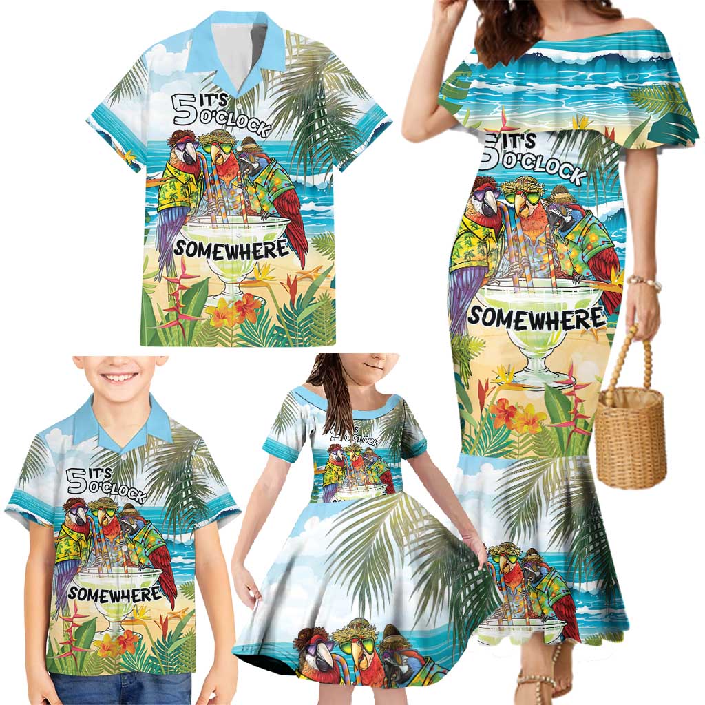 It's 5 o'clock Somewhere Family Matching Mermaid Dress and Hawaiian Shirt Beach Party - Polynesian Pride