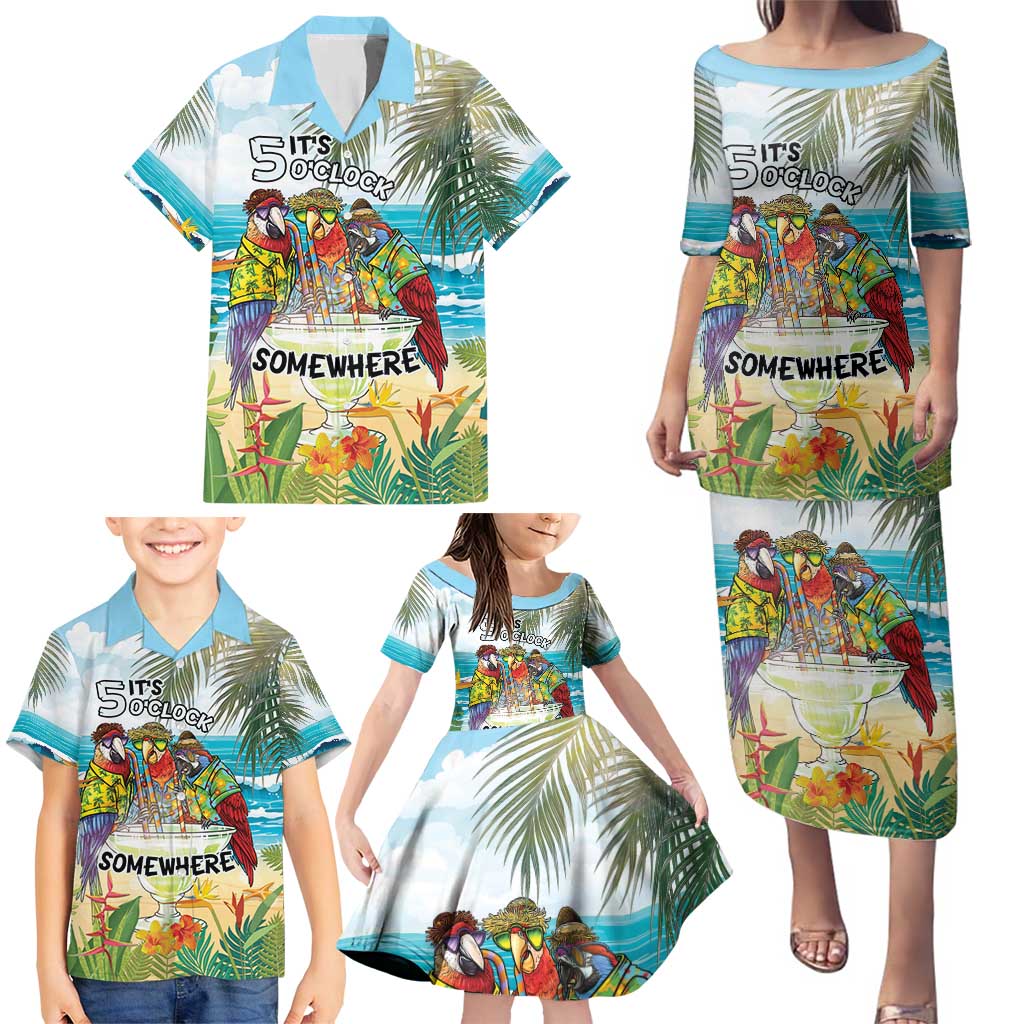 It's 5 o'clock Somewhere Family Matching Puletasi and Hawaiian Shirt Beach Party - Polynesian Pride