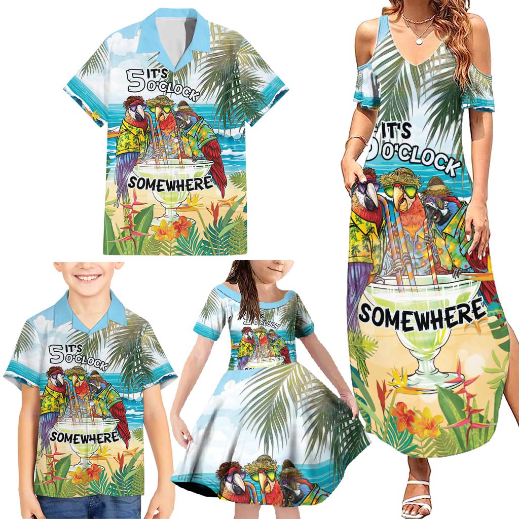 It's 5 o'clock Somewhere Family Matching Summer Maxi Dress and Hawaiian Shirt Beach Party - Polynesian Pride