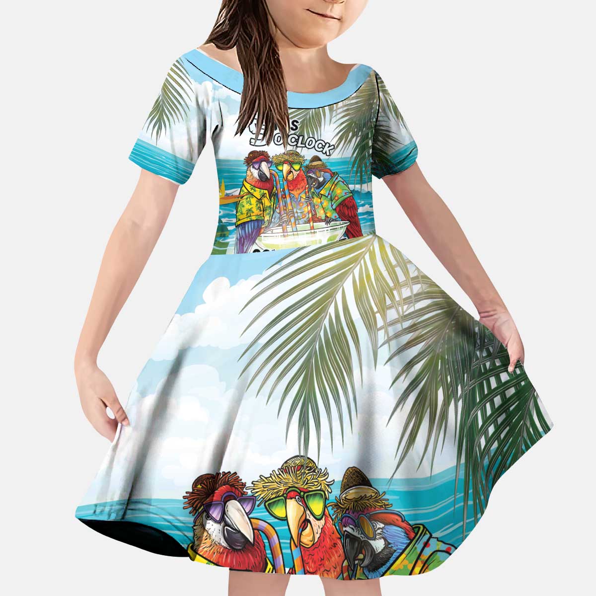 It's 5 o'clock Somewhere Kid Short Sleeve Dress Beach Party LT7 KID Colorful - Polynesian Pride