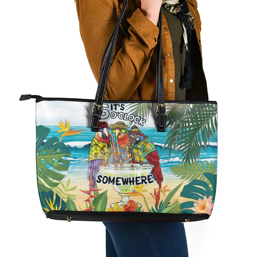 It's 5 o'clock Somewhere Leather Tote Bag Beach Party - Polynesian Pride