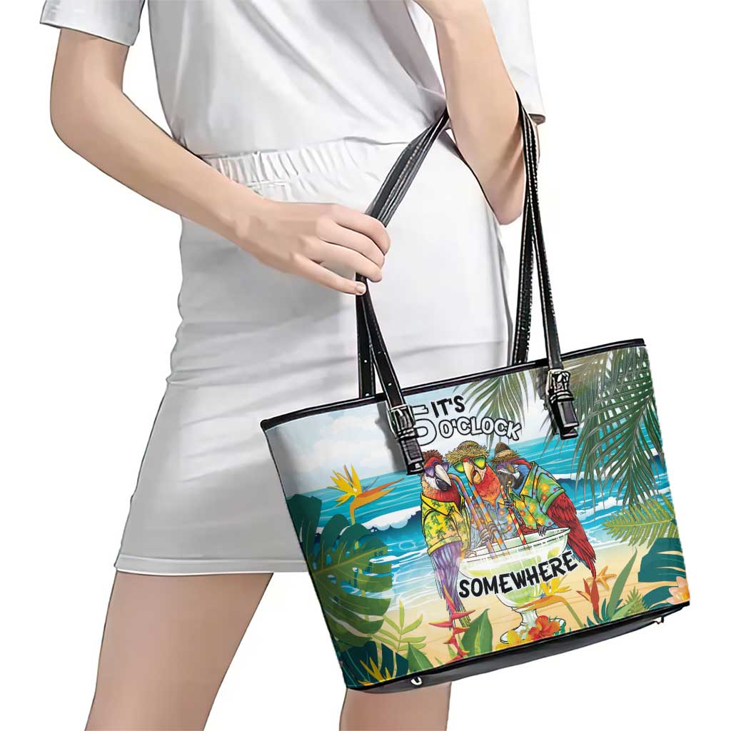 It's 5 o'clock Somewhere Leather Tote Bag Beach Party - Polynesian Pride