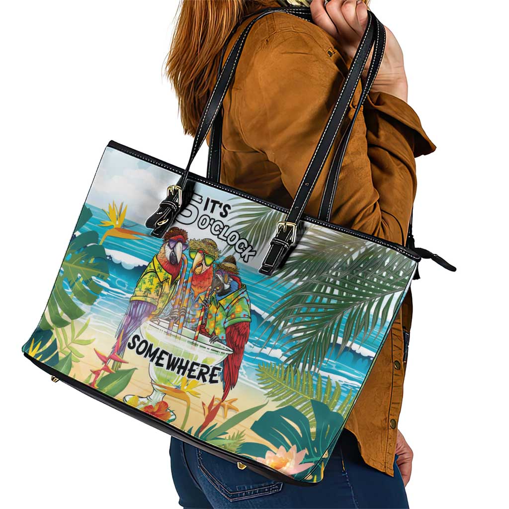 It's 5 o'clock Somewhere Leather Tote Bag Beach Party - Polynesian Pride