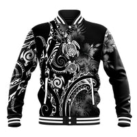 Aloha Hawaii Turtles Floral Baseball Jacket Obsidian Glaze LT7 Unisex Black - Polynesian Pride
