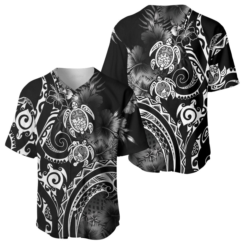 Aloha Hawaii Turtles Floral Baseball Jersey Obsidian Glaze LT7 - Polynesian Pride