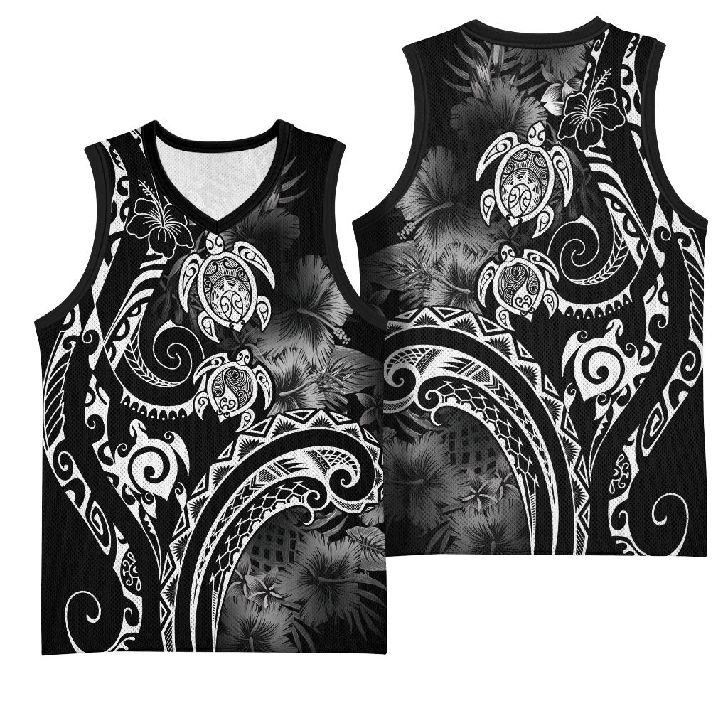 Aloha Hawaii Turtles Floral Basketball Jersey Obsidian Glaze LT7 - Polynesian Pride