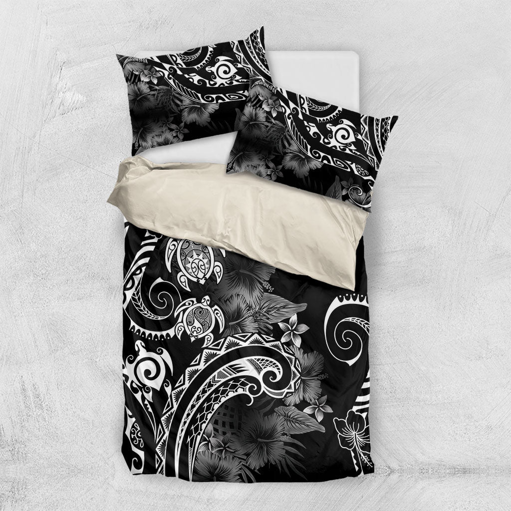 Aloha Hawaii Turtles Floral Bedding Set Obsidian Glaze LT7 US Twin 172cm x 218cm Black - Polynesian Pride