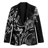 Aloha Hawaii Turtles Floral Blazer Obsidian Glaze LT7 Unisex Black - Polynesian Pride