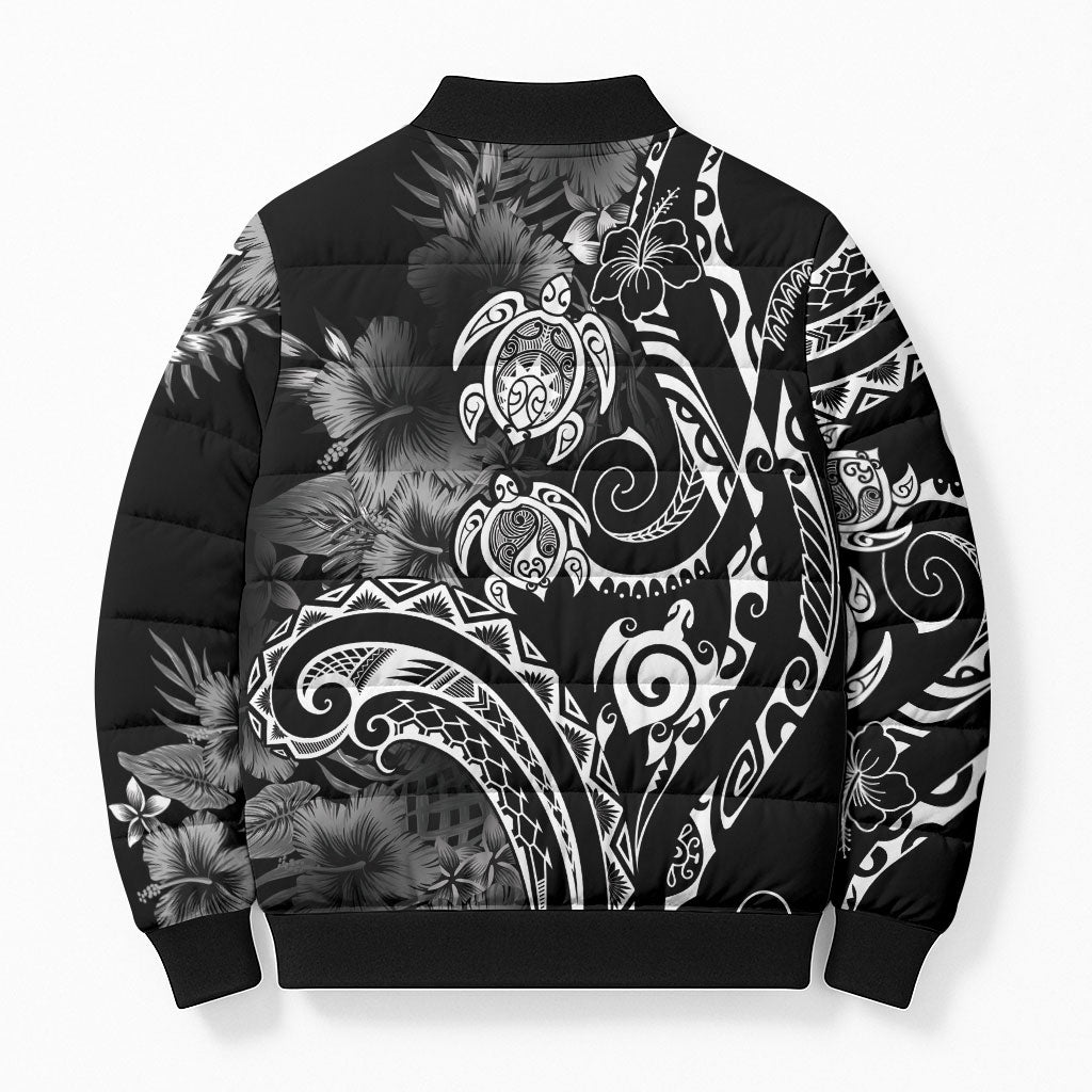 Aloha Hawaii Turtles Floral Bomber Puffer Jacket Obsidian Glaze LT7 - Polynesian Pride