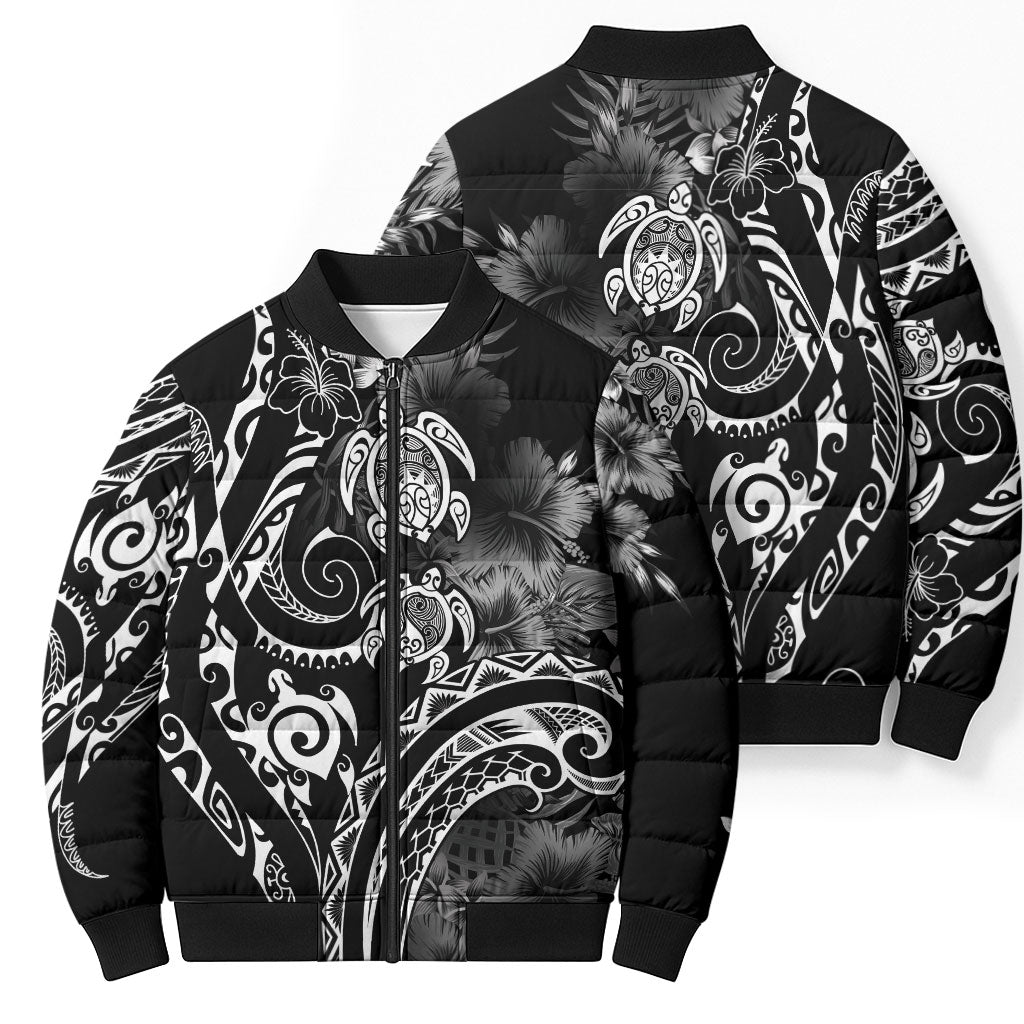 Aloha Hawaii Turtles Floral Bomber Puffer Jacket Obsidian Glaze LT7 - Polynesian Pride