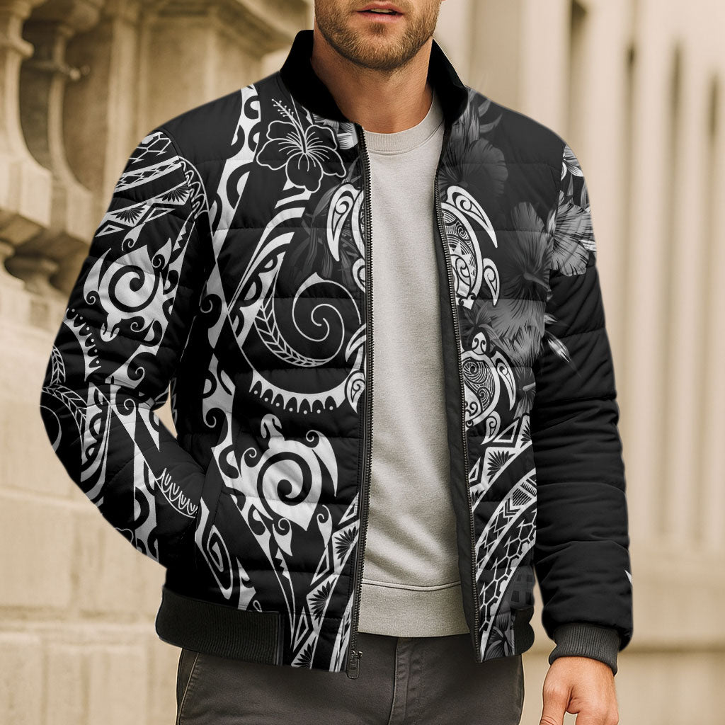 Aloha Hawaii Turtles Floral Bomber Puffer Jacket Obsidian Glaze LT7 - Polynesian Pride