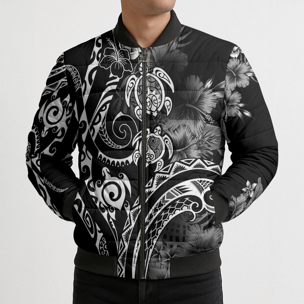 Aloha Hawaii Turtles Floral Bomber Puffer Jacket Obsidian Glaze LT7 - Polynesian Pride