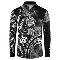 Aloha Hawaii Turtles Floral Button Sweatshirt Obsidian Glaze LT7 Black - Polynesian Pride