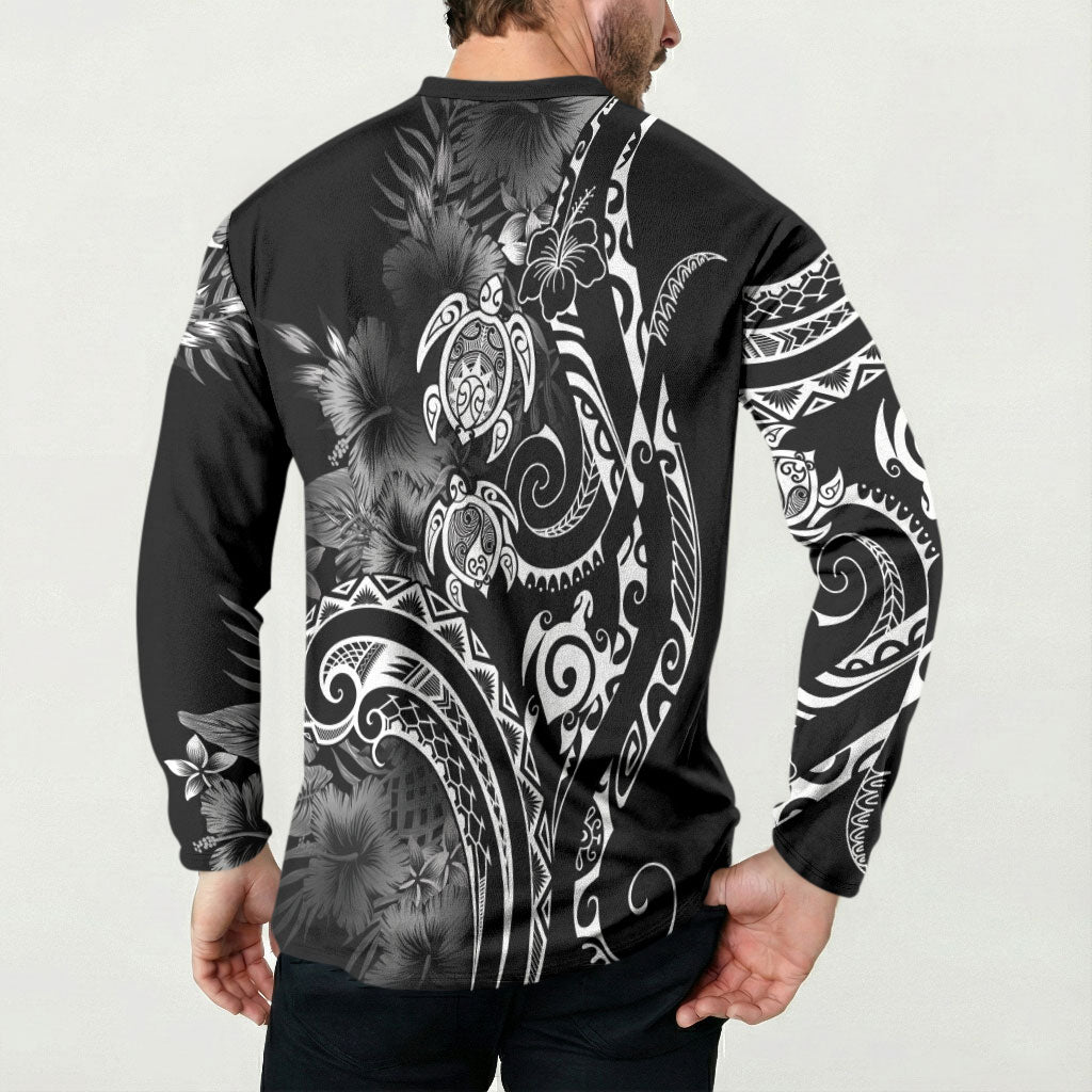 Aloha Hawaii Turtles Floral Button Sweatshirt Obsidian Glaze LT7 - Polynesian Pride