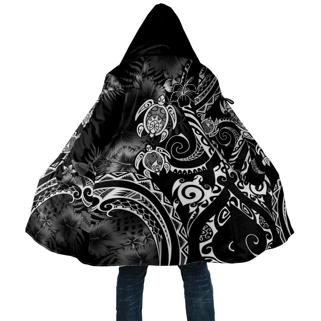Aloha Hawaii Turtles Floral Cloak Obsidian Glaze LT7 Unisex Black - Polynesian Pride
