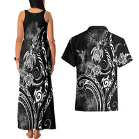 Aloha Hawaii Turtles Floral Couples Matching Tank Maxi Dress and Hawaiian Shirt Obsidian Glaze LT7 - Polynesian Pride