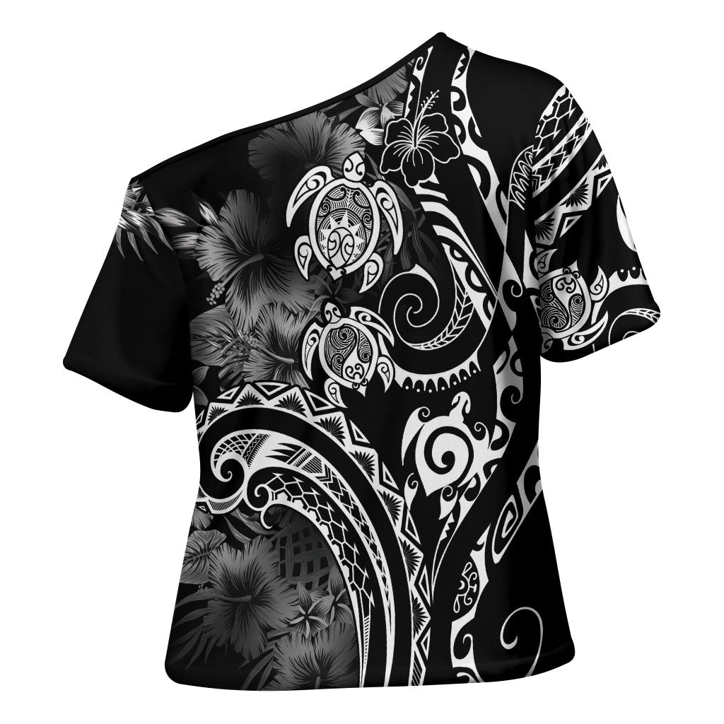 Aloha Hawaii Turtles Floral Cross Shoulder Shirt Obsidian Glaze LT7 - Polynesian Pride