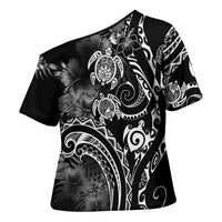 Aloha Hawaii Turtles Floral Cross Shoulder Shirt Obsidian Glaze LT7 - Polynesian Pride