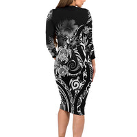 Aloha Hawaii Turtles Floral Family Matching Long Sleeve Bodycon Dress and Hawaiian Shirt Obsidian Glaze LT7 - Polynesian Pride