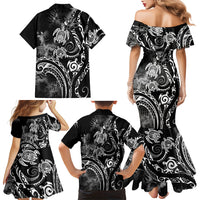 Aloha Hawaii Turtles Floral Family Matching Mermaid Dress and Hawaiian Shirt Obsidian Glaze LT7 - Polynesian Pride