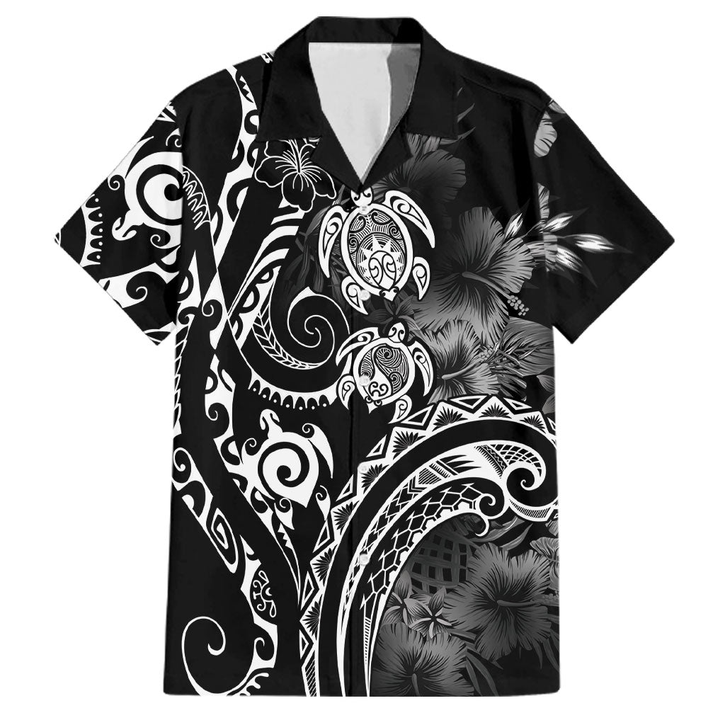 Aloha Hawaii Turtles Floral Family Matching Off The Shoulder Long Sleeve Dress and Hawaiian Shirt Obsidian Glaze LT7 Dad's Shirt - Short Sleeve Black - Polynesian Pride