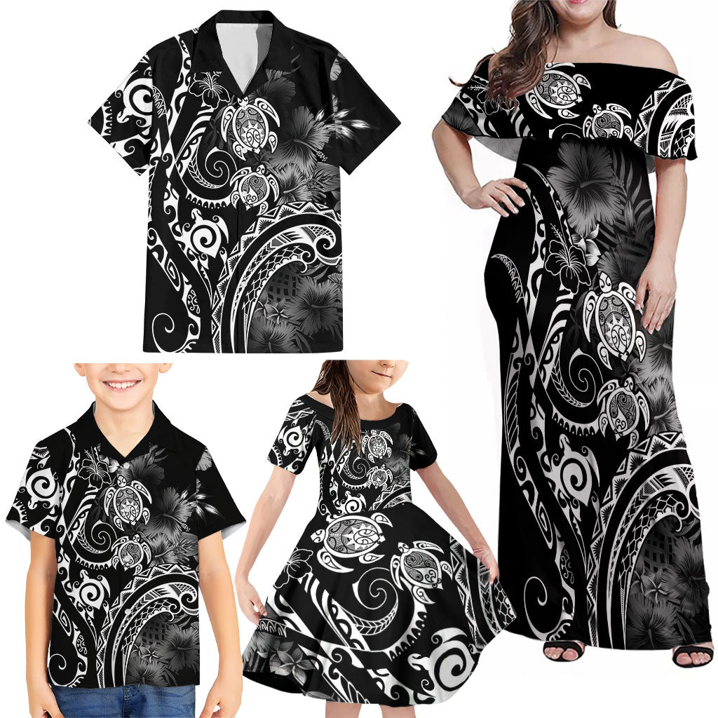 Aloha Hawaii Turtles Floral Family Matching Off Shoulder Maxi Dress and Hawaiian Shirt Obsidian Glaze LT7 - Polynesian Pride
