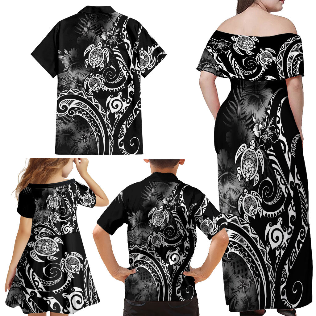 Aloha Hawaii Turtles Floral Family Matching Off Shoulder Maxi Dress and Hawaiian Shirt Obsidian Glaze LT7 - Polynesian Pride