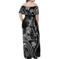 Aloha Hawaii Turtles Floral Family Matching Off Shoulder Maxi Dress and Hawaiian Shirt Obsidian Glaze LT7 - Polynesian Pride