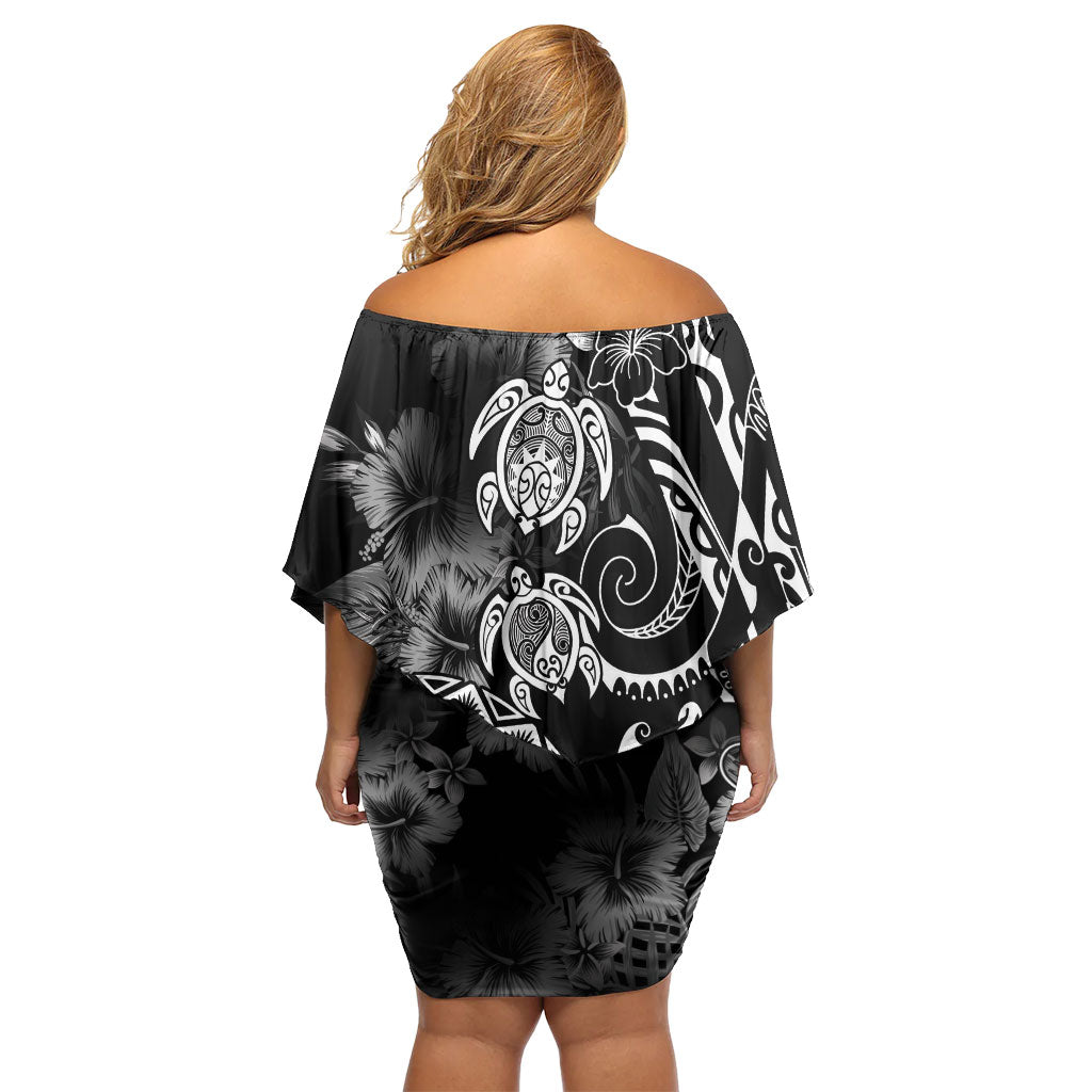 Aloha Hawaii Turtles Floral Family Matching Off Shoulder Short Dress and Hawaiian Shirt Obsidian Glaze LT7 - Polynesian Pride