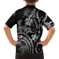 Aloha Hawaii Turtles Floral Family Matching Puletasi and Hawaiian Shirt Obsidian Glaze LT7 - Polynesian Pride