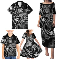 Aloha Hawaii Turtles Floral Family Matching Puletasi and Hawaiian Shirt Obsidian Glaze LT7 - Polynesian Pride