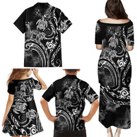 Aloha Hawaii Turtles Floral Family Matching Puletasi and Hawaiian Shirt Obsidian Glaze LT7 - Polynesian Pride