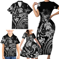 Aloha Hawaii Turtles Floral Family Matching Short Sleeve Bodycon Dress and Hawaiian Shirt Obsidian Glaze LT7 - Polynesian Pride