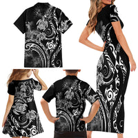 Aloha Hawaii Turtles Floral Family Matching Short Sleeve Bodycon Dress and Hawaiian Shirt Obsidian Glaze LT7 - Polynesian Pride