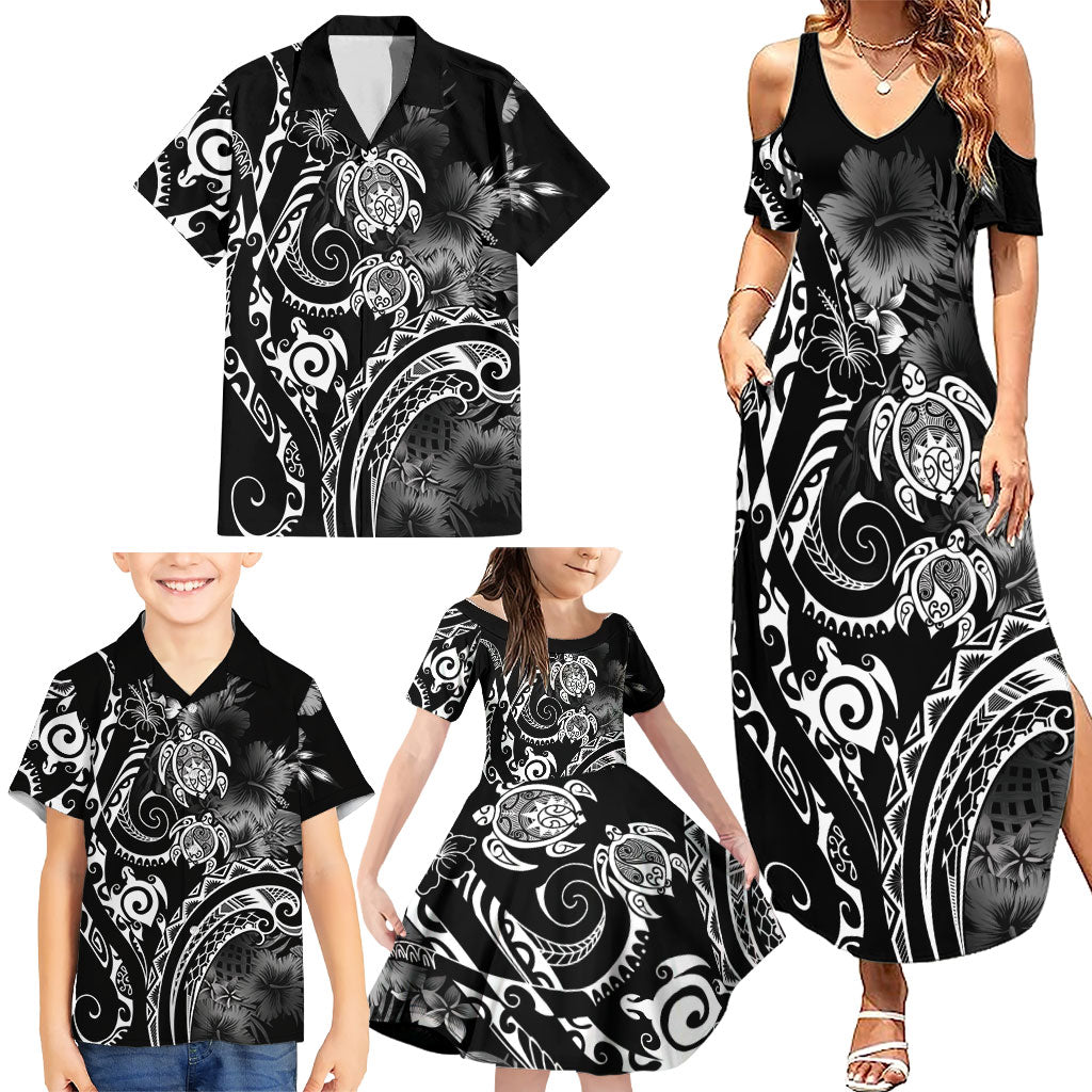 Aloha Hawaii Turtles Floral Family Matching Summer Maxi Dress and Hawaiian Shirt Obsidian Glaze LT7 - Polynesian Pride