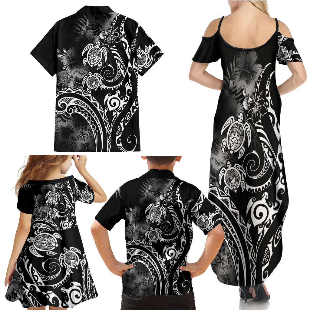 Aloha Hawaii Turtles Floral Family Matching Summer Maxi Dress and Hawaiian Shirt Obsidian Glaze LT7 - Polynesian Pride
