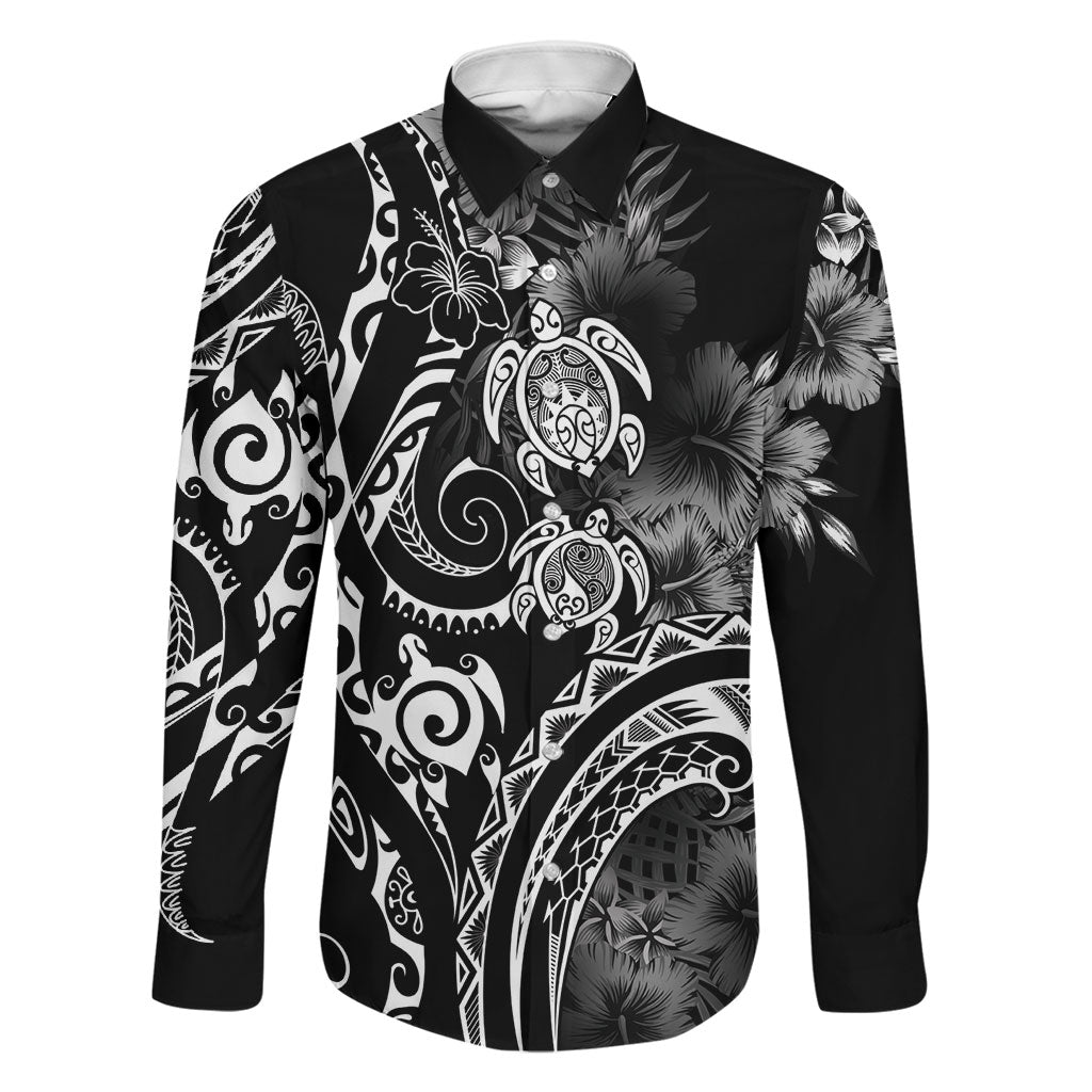 Aloha Hawaii Turtles Floral Family Matching Summer Maxi Dress and Hawaiian Shirt Obsidian Glaze LT7 Dad's Shirt - Long Sleeve Black - Polynesian Pride