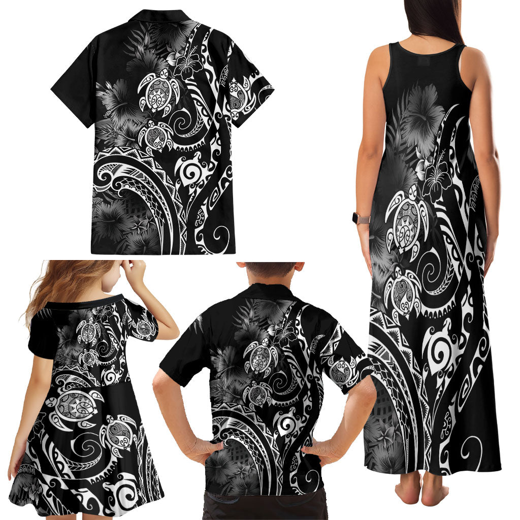 Aloha Hawaii Turtles Floral Family Matching Tank Maxi Dress and Hawaiian Shirt Obsidian Glaze LT7 - Polynesian Pride