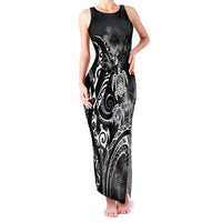 Aloha Hawaii Turtles Floral Family Matching Tank Maxi Dress and Hawaiian Shirt Obsidian Glaze LT7 Mom's Dress Black - Polynesian Pride
