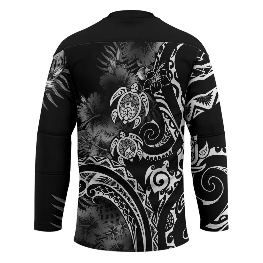 Aloha Hawaii Turtles Floral Hockey Jersey Obsidian Glaze LT7 - Polynesian Pride