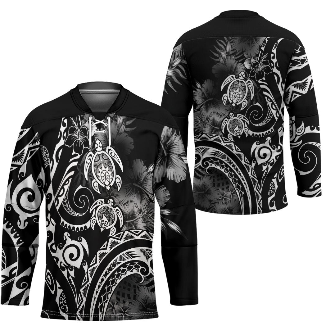Aloha Hawaii Turtles Floral Hockey Jersey Obsidian Glaze LT7 - Polynesian Pride