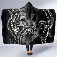 Aloha Hawaii Turtles Floral Hooded Blanket Obsidian Glaze LT7 One Size Black - Polynesian Pride